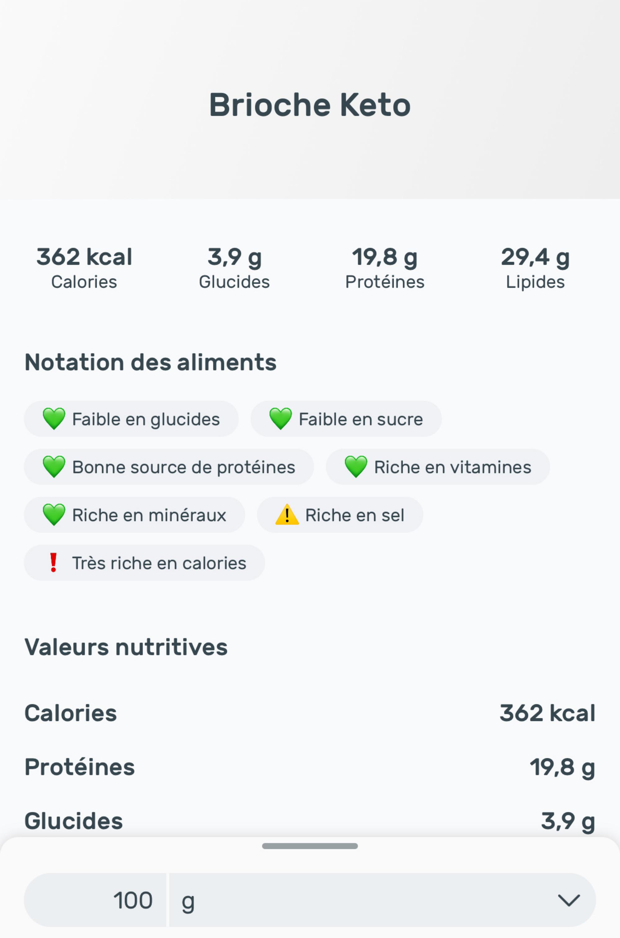 Fiche Yazio de la Recette