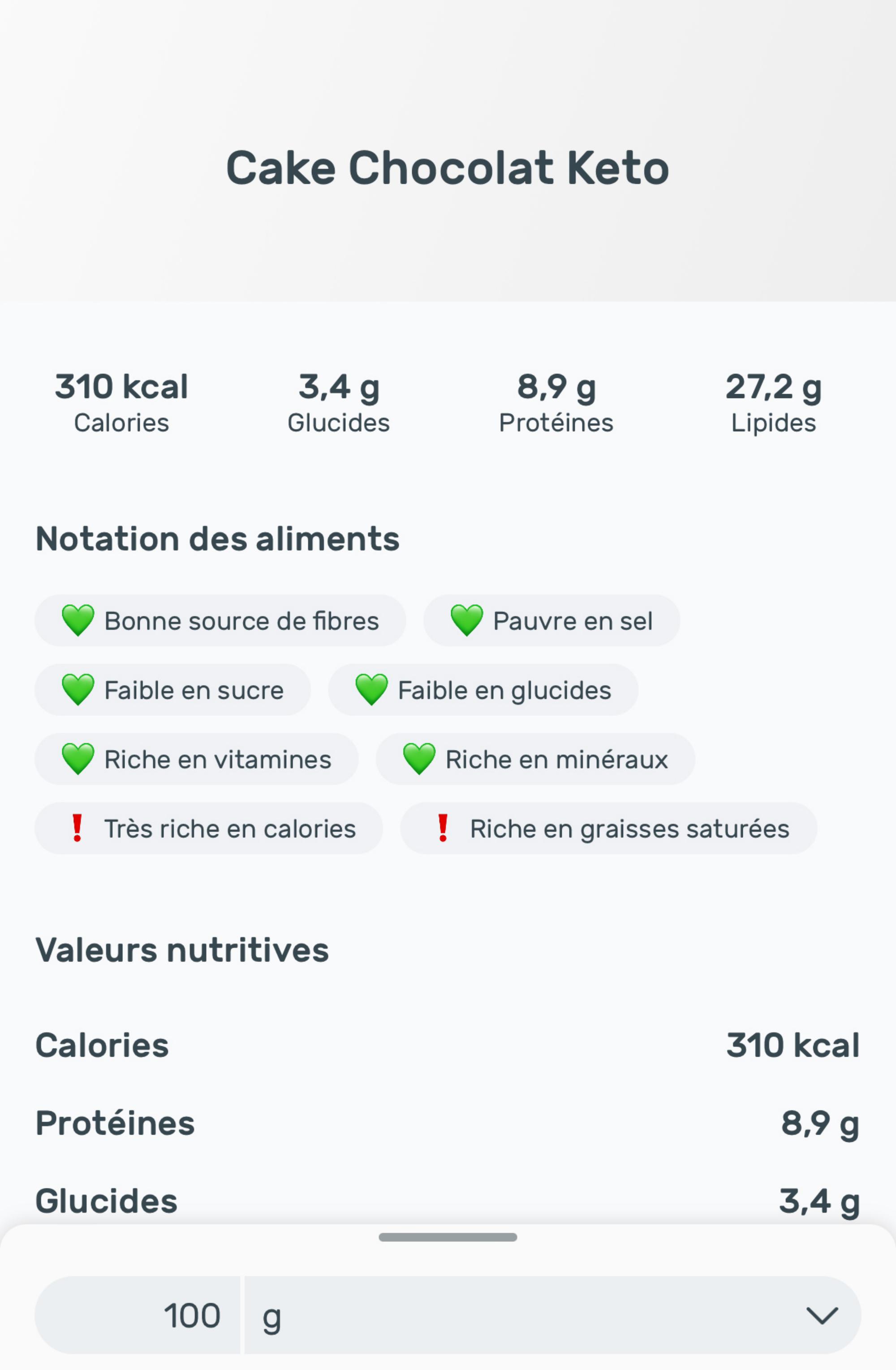 Fiche Yazio de la Recette