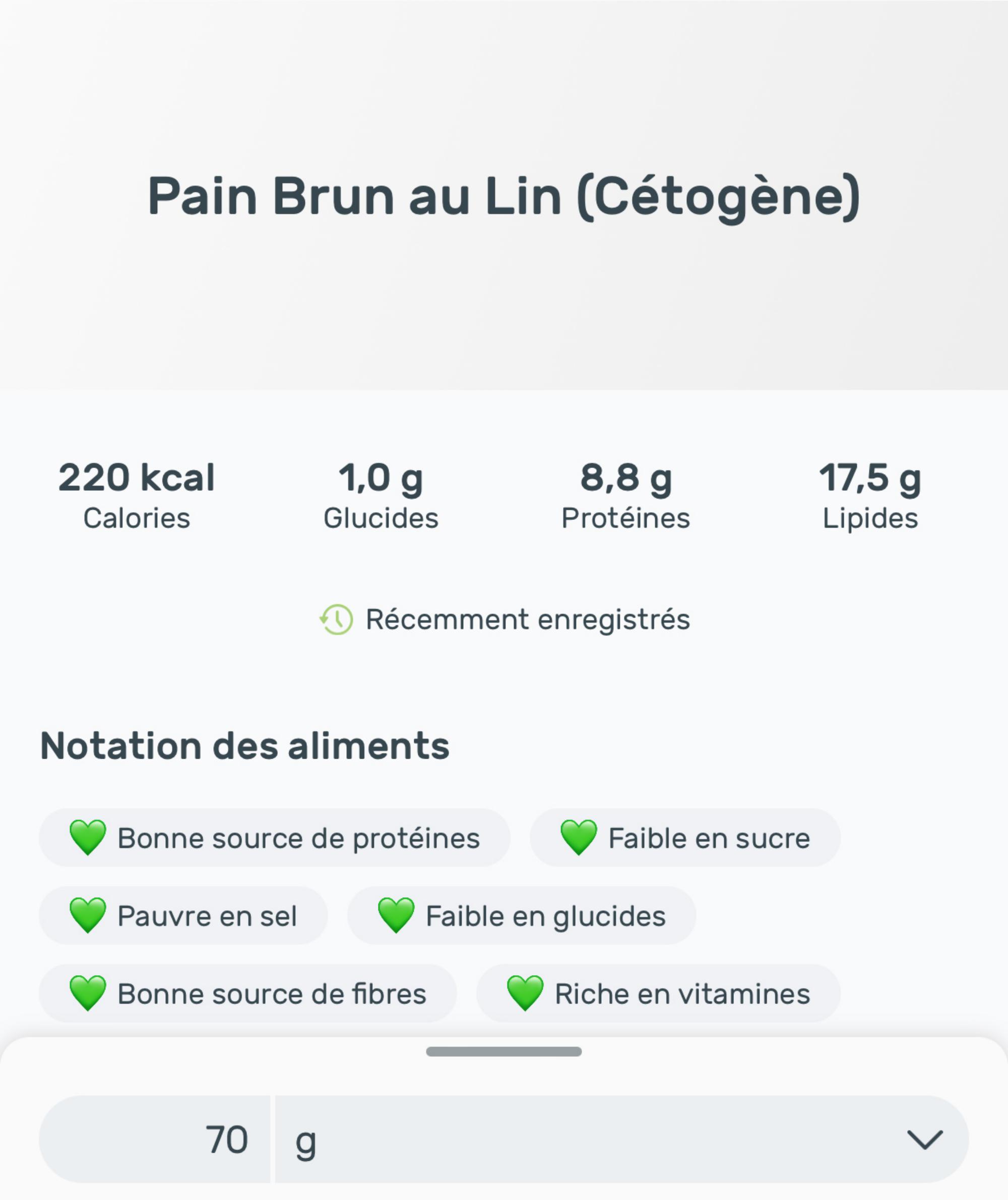 Fiche Yazio de la Recette