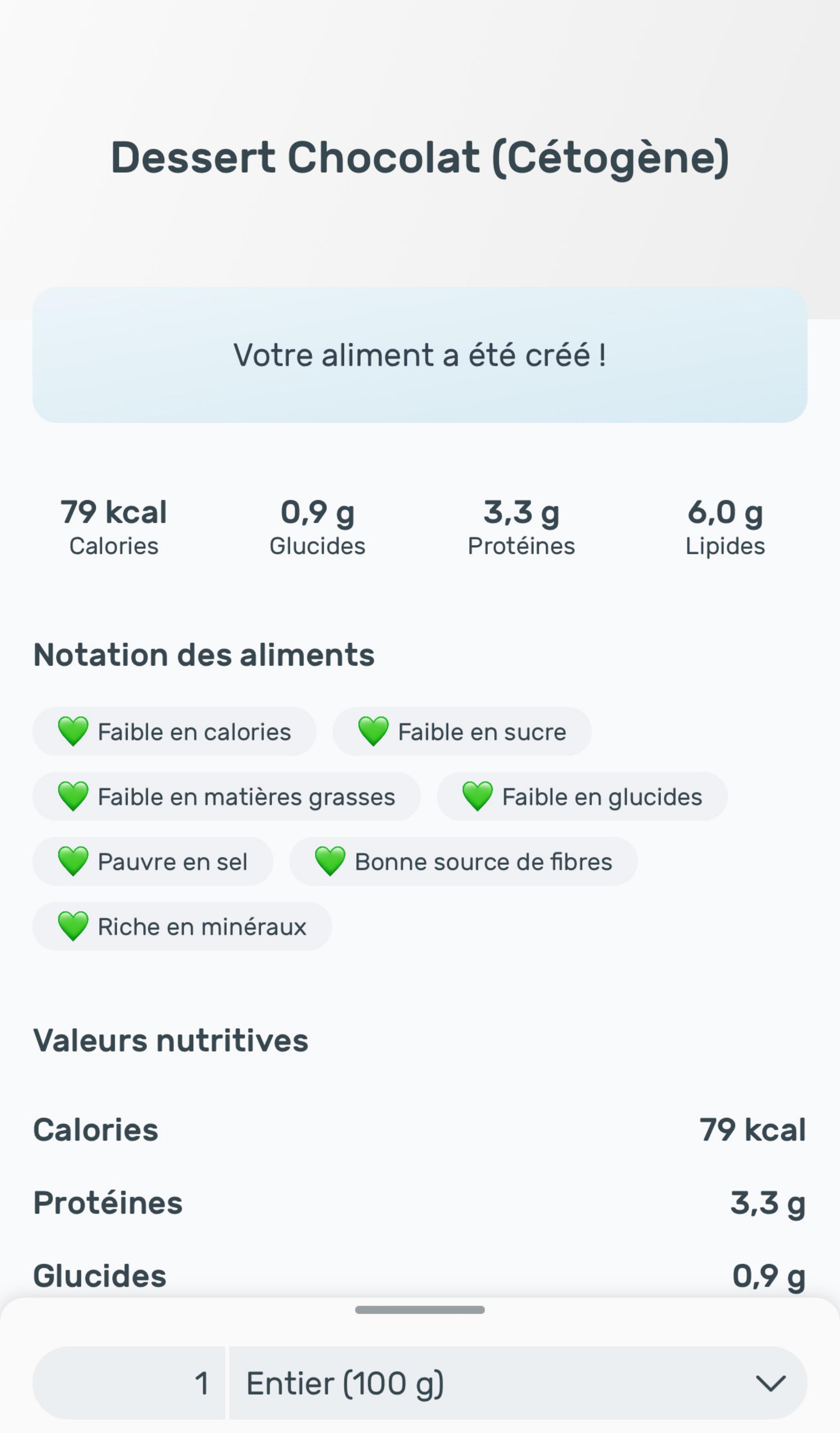 Fiche Yazio de la Recette